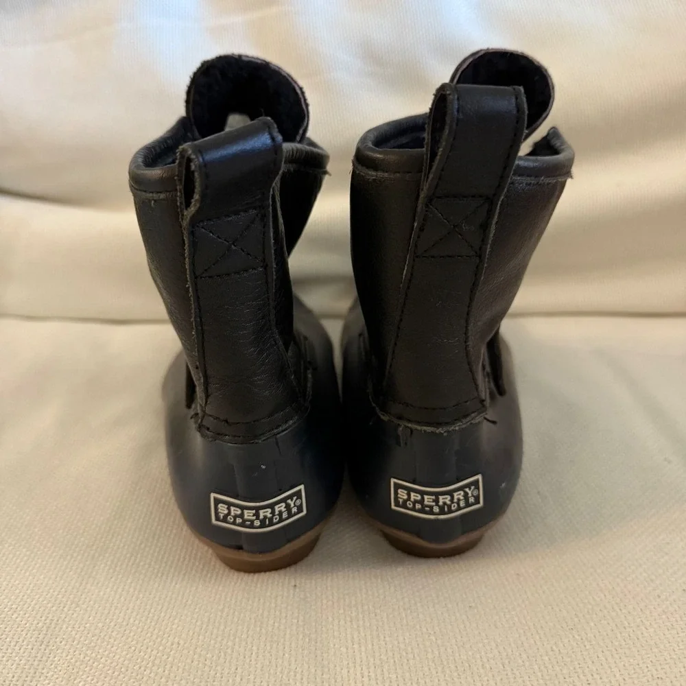 Sperry Duck Boots 100% wool waterproof leather black saltwater Chelsea sz 7
